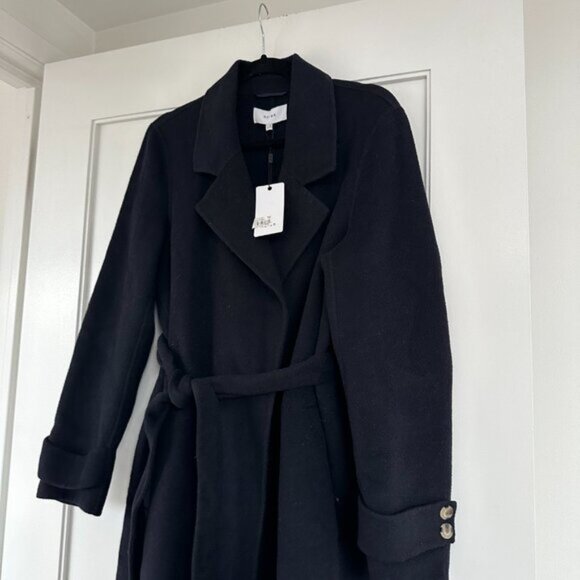 NWT Reiss Leah Longline Overcoat  Sz 6 in Navy Belted Notch Lapel Wool Blend - Picture 5 of 10